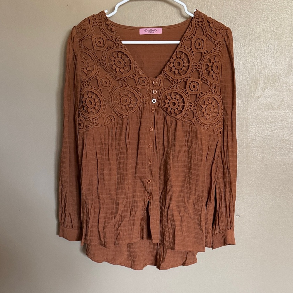 Elegant Brown Crochet Women's Blouse